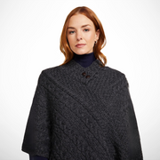 Easkey Ladies Classic Aran Button Charcoal Poncho