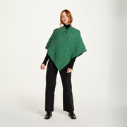 Easkey Ladies Classic Aran Button Green Poncho