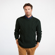 Éireann Mens Traditional Aran Supersoft Forest Green Sweater