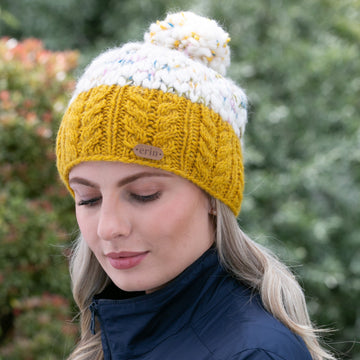 Uneven Wool Bobble Hat Flecked Yellow