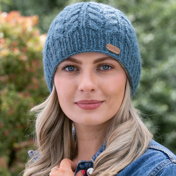 Aran Cable Pullon Hat Denim Blue