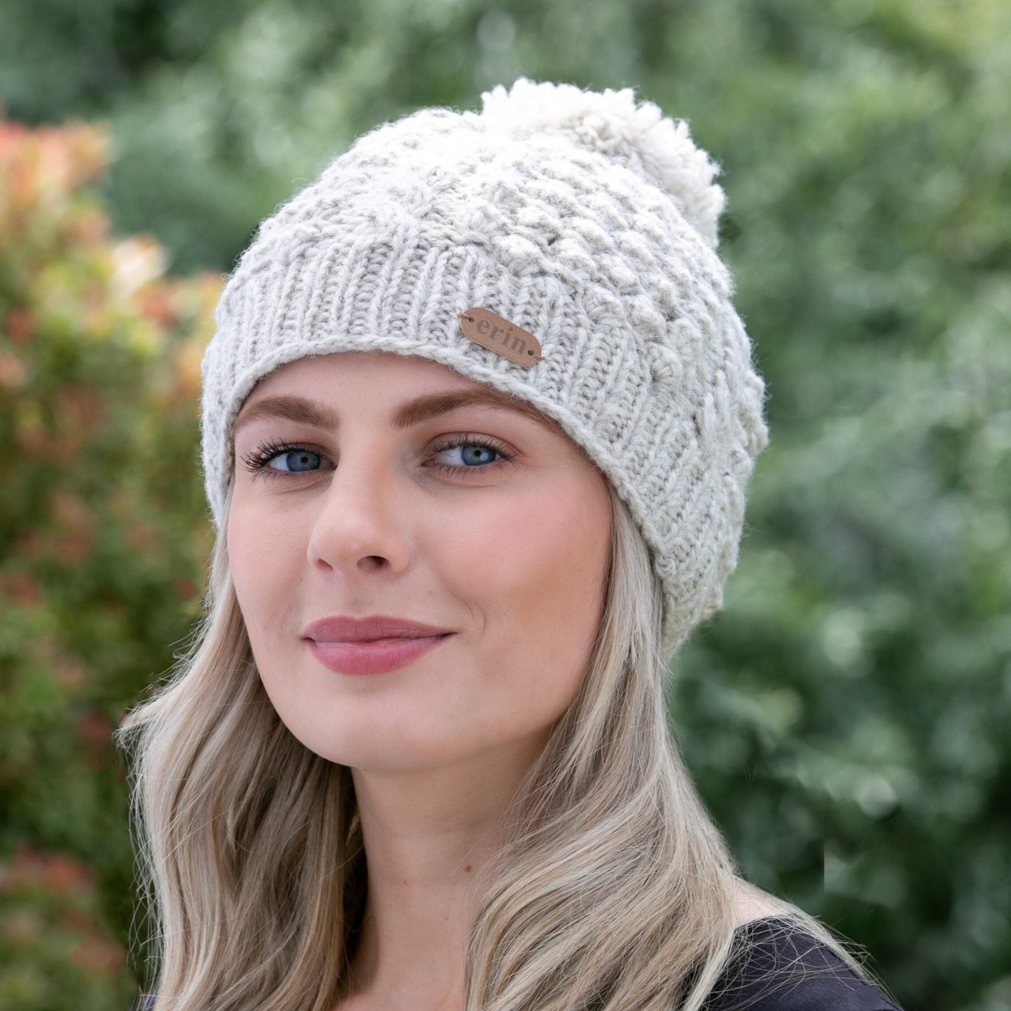 Aran Cable Blackberry Bobble Hat Oatmeal