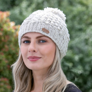 Aran Cable Blackberry Bobble Hat Oatmeal