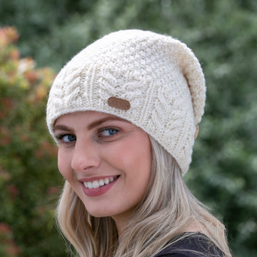 Floppy Button Down Hat with an Aran Cable Band White