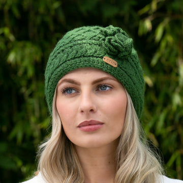 Aran Trellis Design Pullon Hat Green