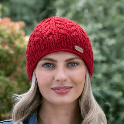 Aran Cable Pullon Hat Red