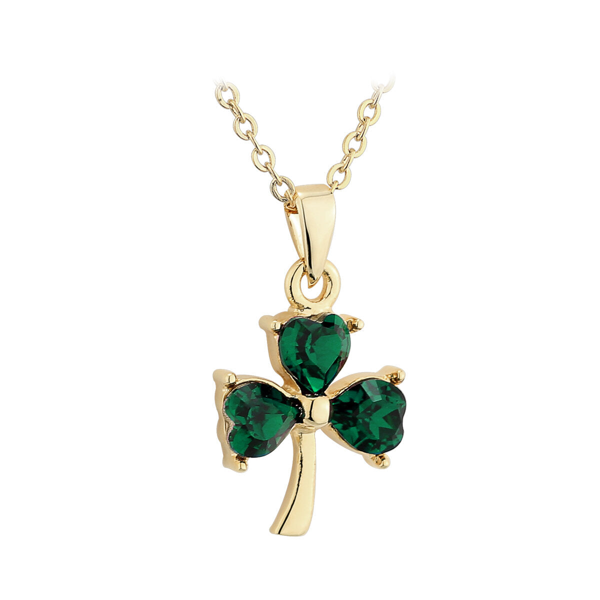 Green Crystal Shamrock Gold Plated Necklace