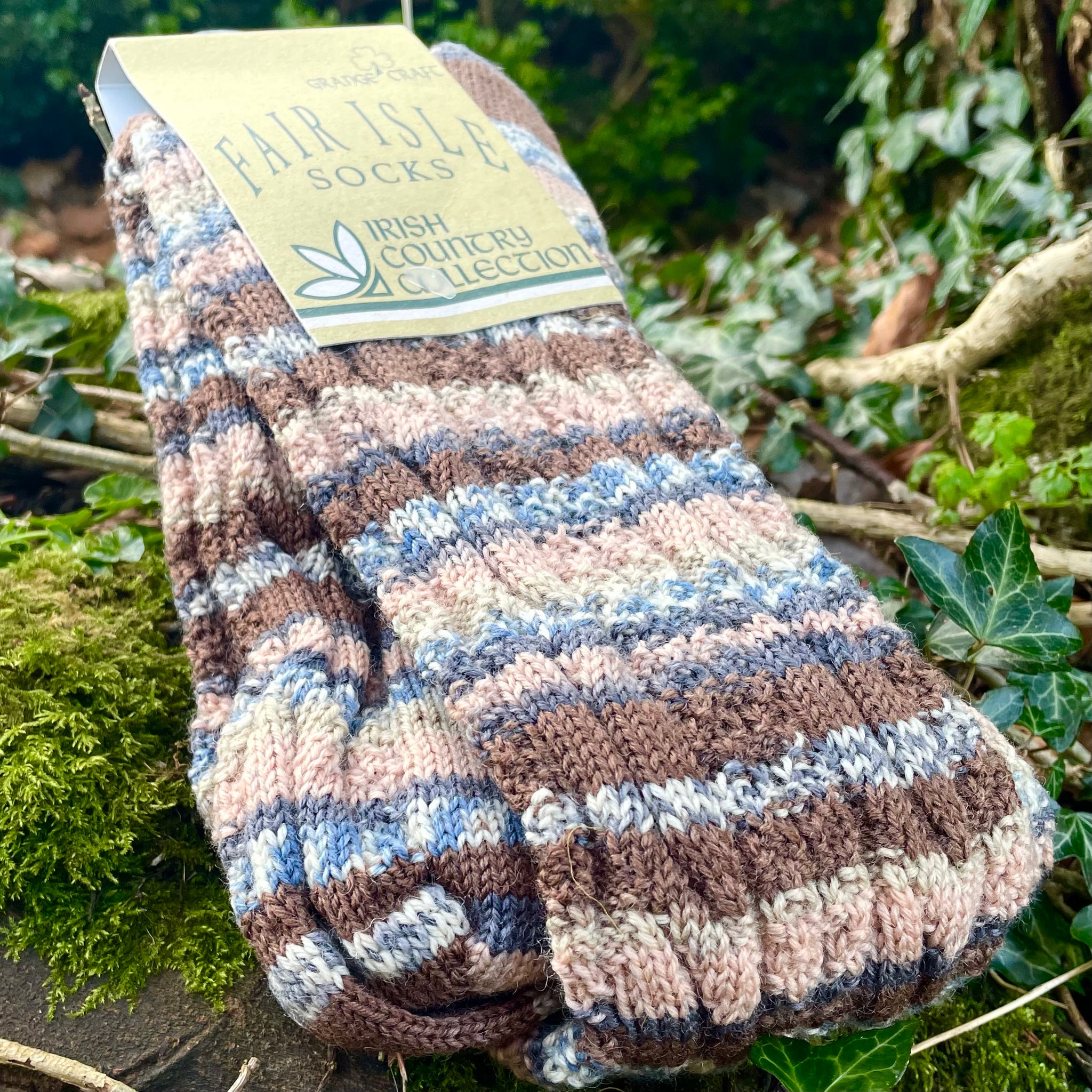 Fair Isle Socks Brown Long