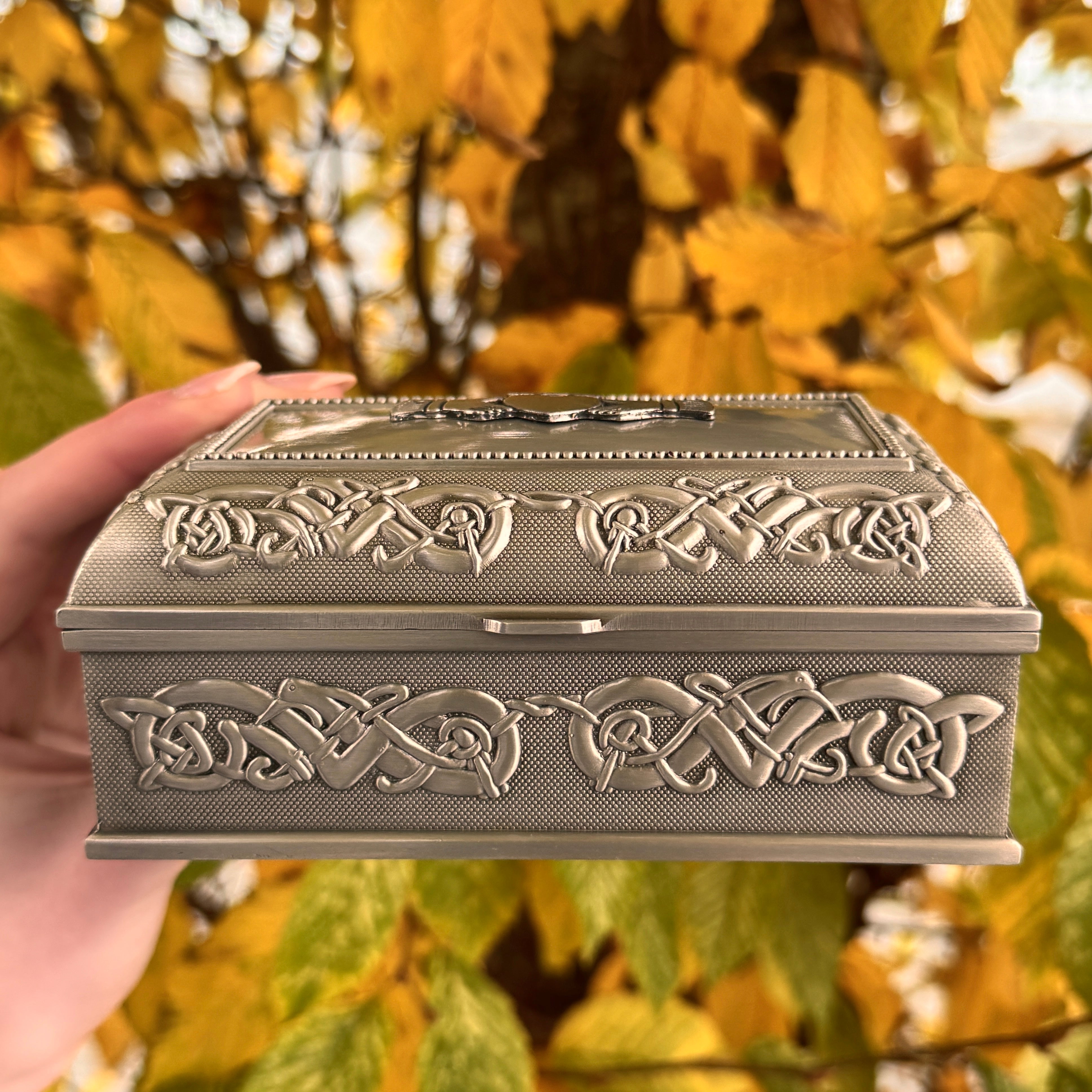 Vintage Celtic Jewelry Box with Claddagh Design