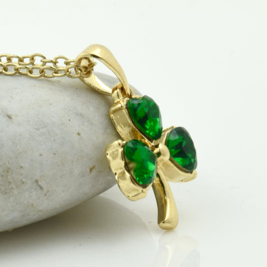 Green Crystal Shamrock Gold Plated Necklace