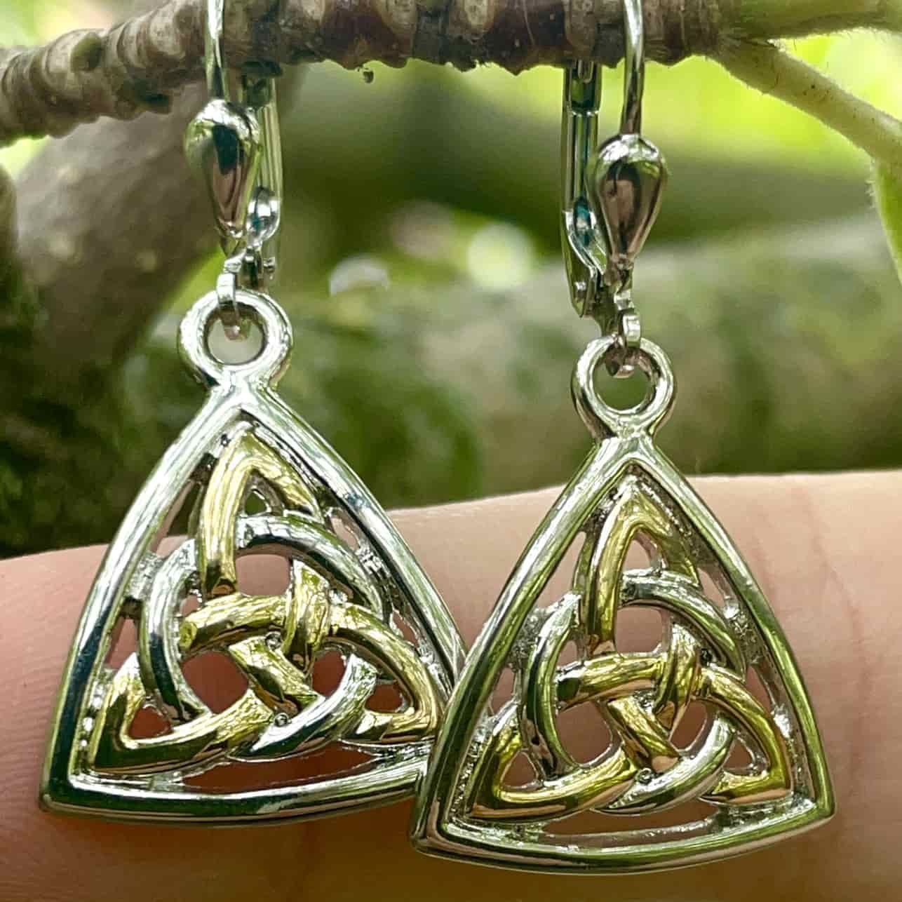 Two Tone Plated Celtic Knot Drop Earrings