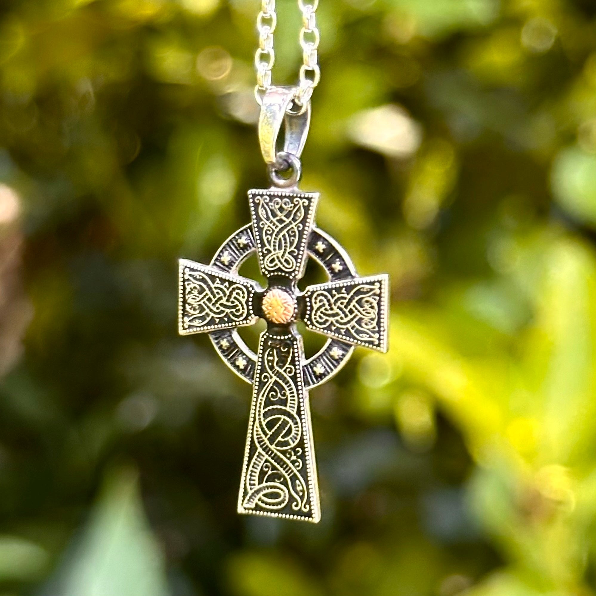 Medium Warrior Cross Necklace with Gold Bead