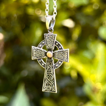 Medium Warrior Cross Necklace with Gold Bead