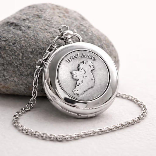 Mullingar Pewter Pocket Watch With Ireland Map,Watch,Pocket Watch