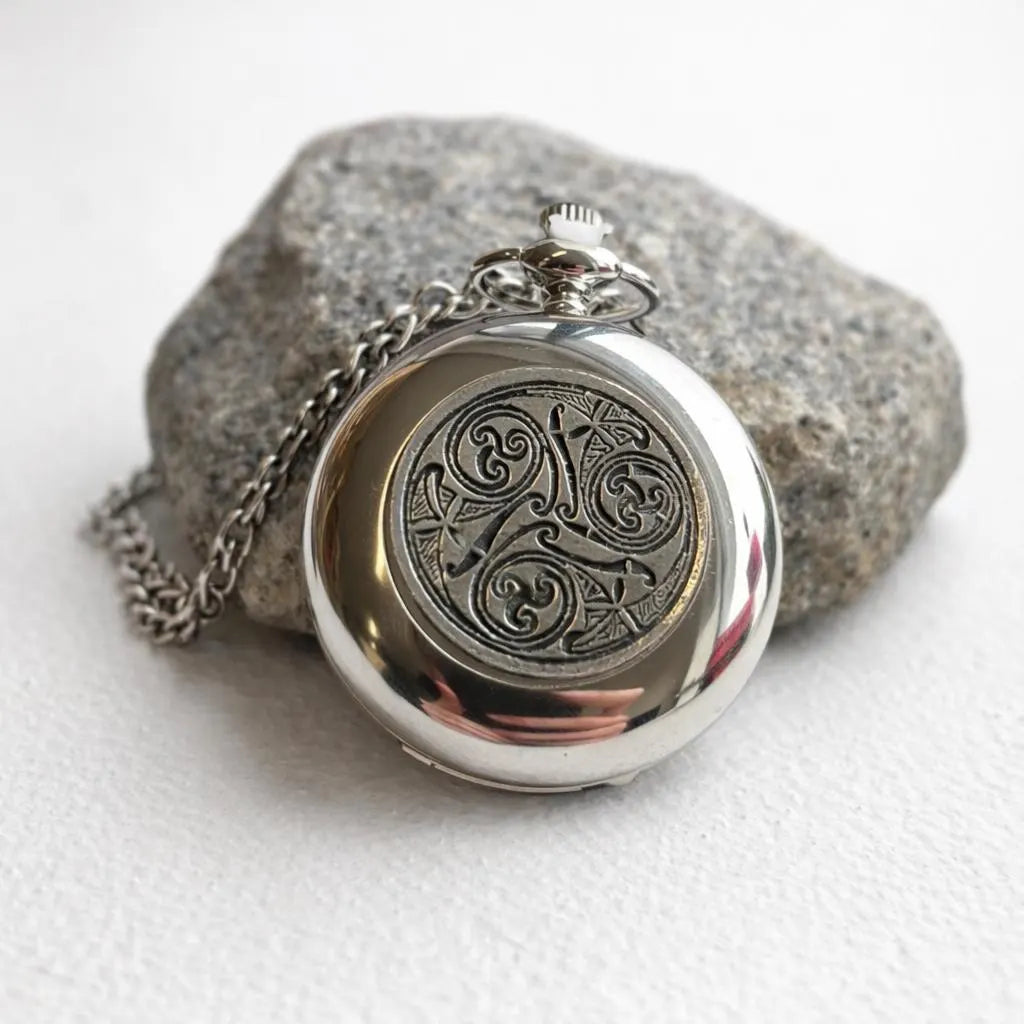 Mullingar Pewter Gents Pocket Watch - Celtic Spiral Design,Watch only,Pocket Watch