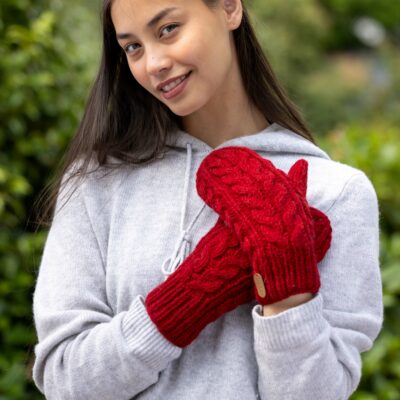 Aran Cable Mittens Red