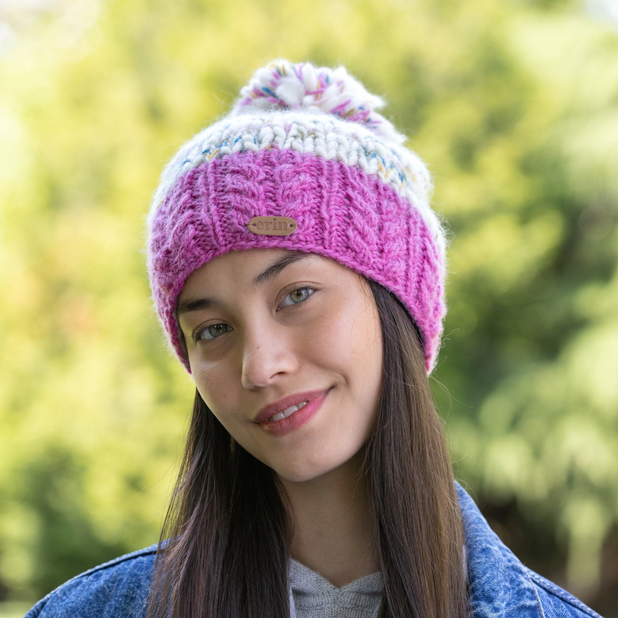 Uneven Wool Bobble Hat Flecked Pink