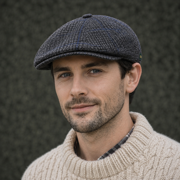 Grey Driving Cap with Blue Stripes