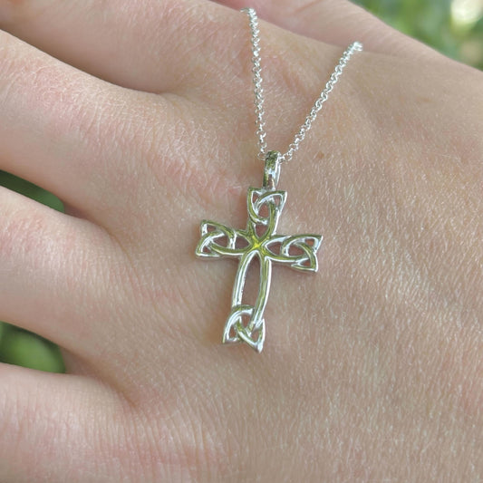 Silver Trinity Knot Celtic Cross Necklace