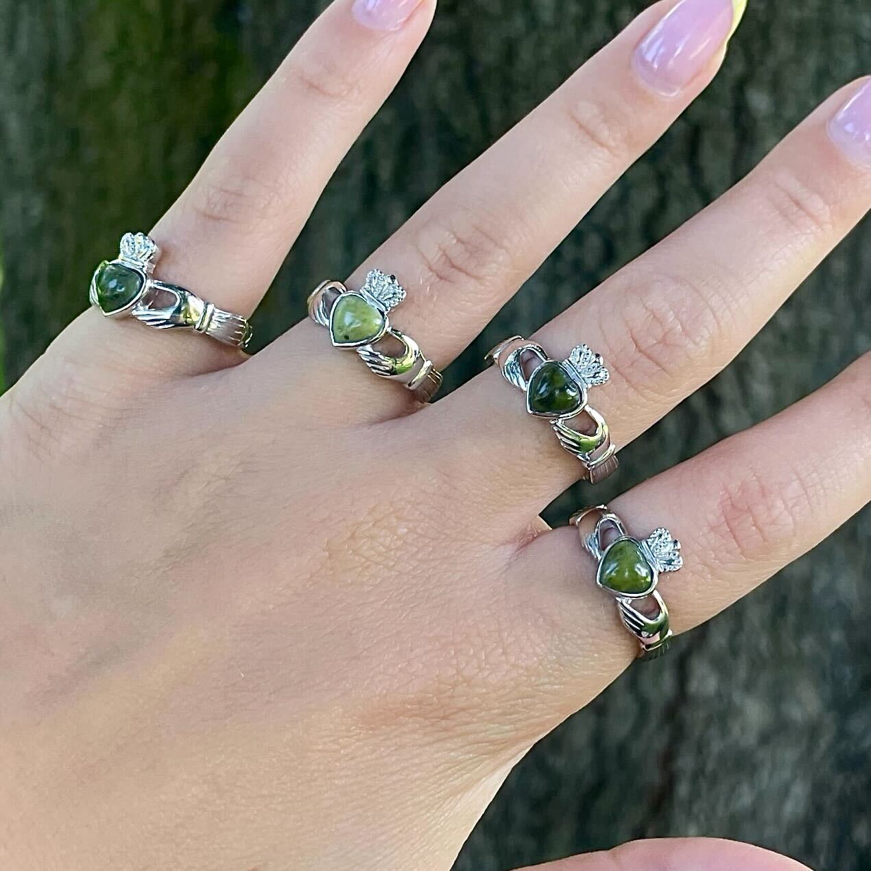 Silver Connemara Marble Claddagh Ring