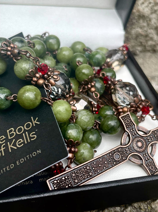 Book Of Kells Connemara Marble Celtic Rosary Beads