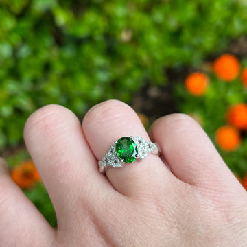 Silver Green Crystal Trinity Knot Ring