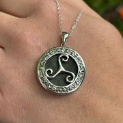 Silver Triskele Connemara Marble Necklace