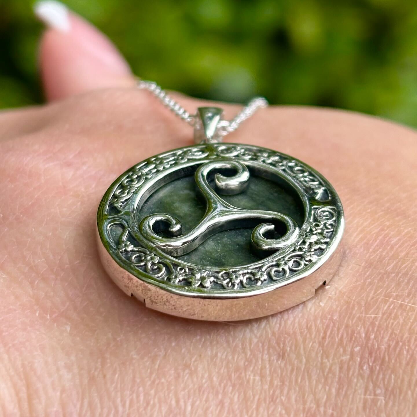 Silver Triskele Connemara Marble Pendant