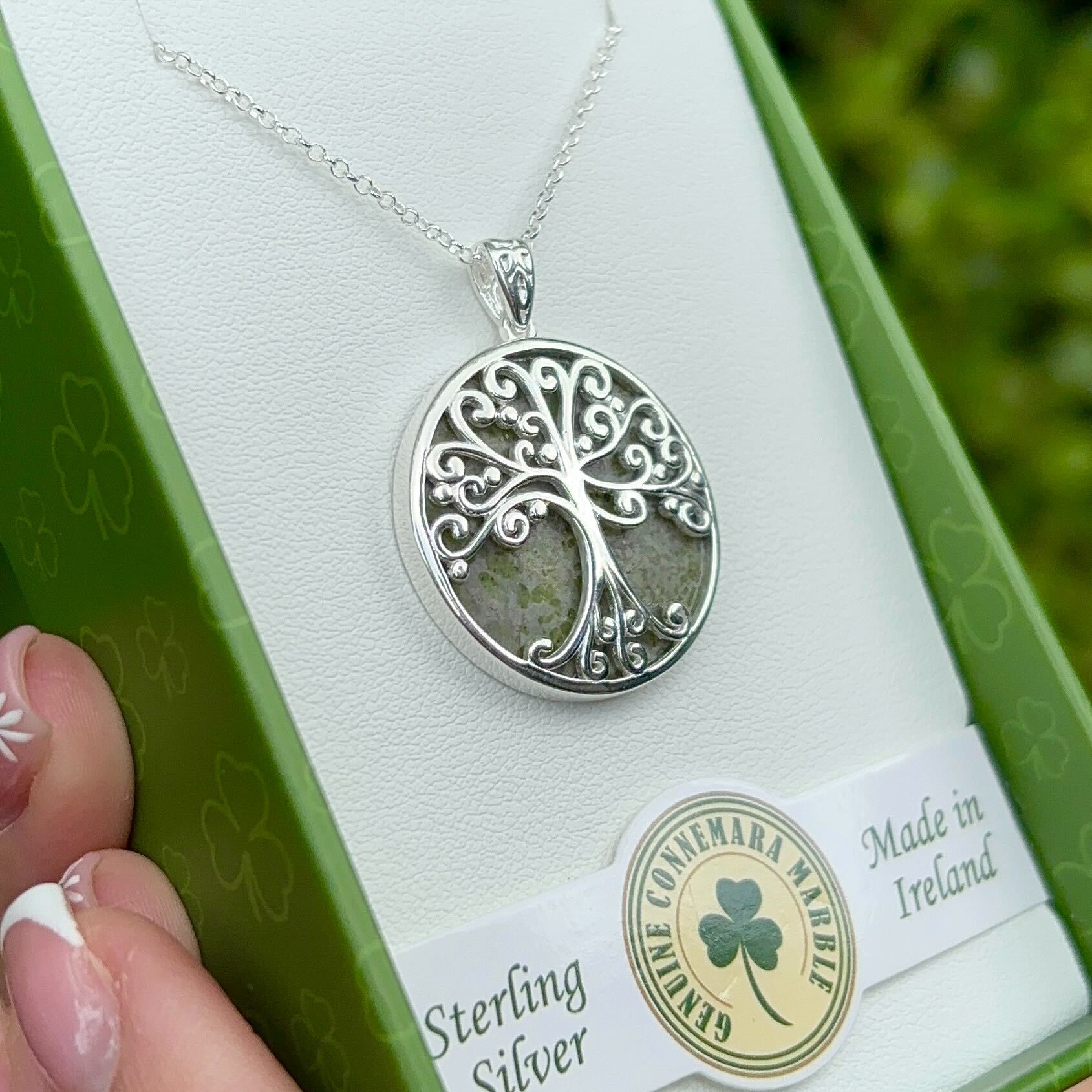 Tree Of Life Connemara Marble Pendant With Irish Sterling Silver