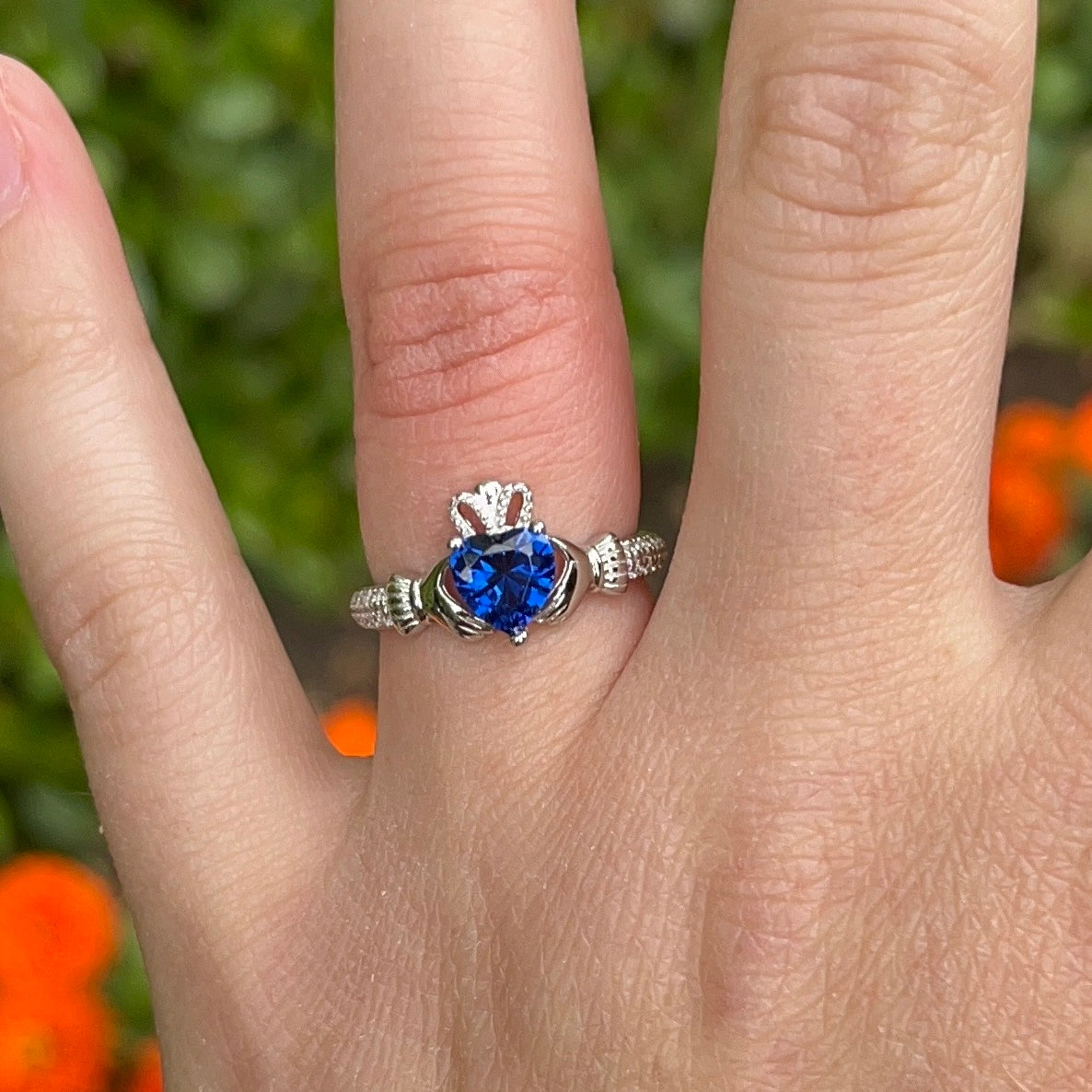 September Birthstone Silver Claddagh Ring