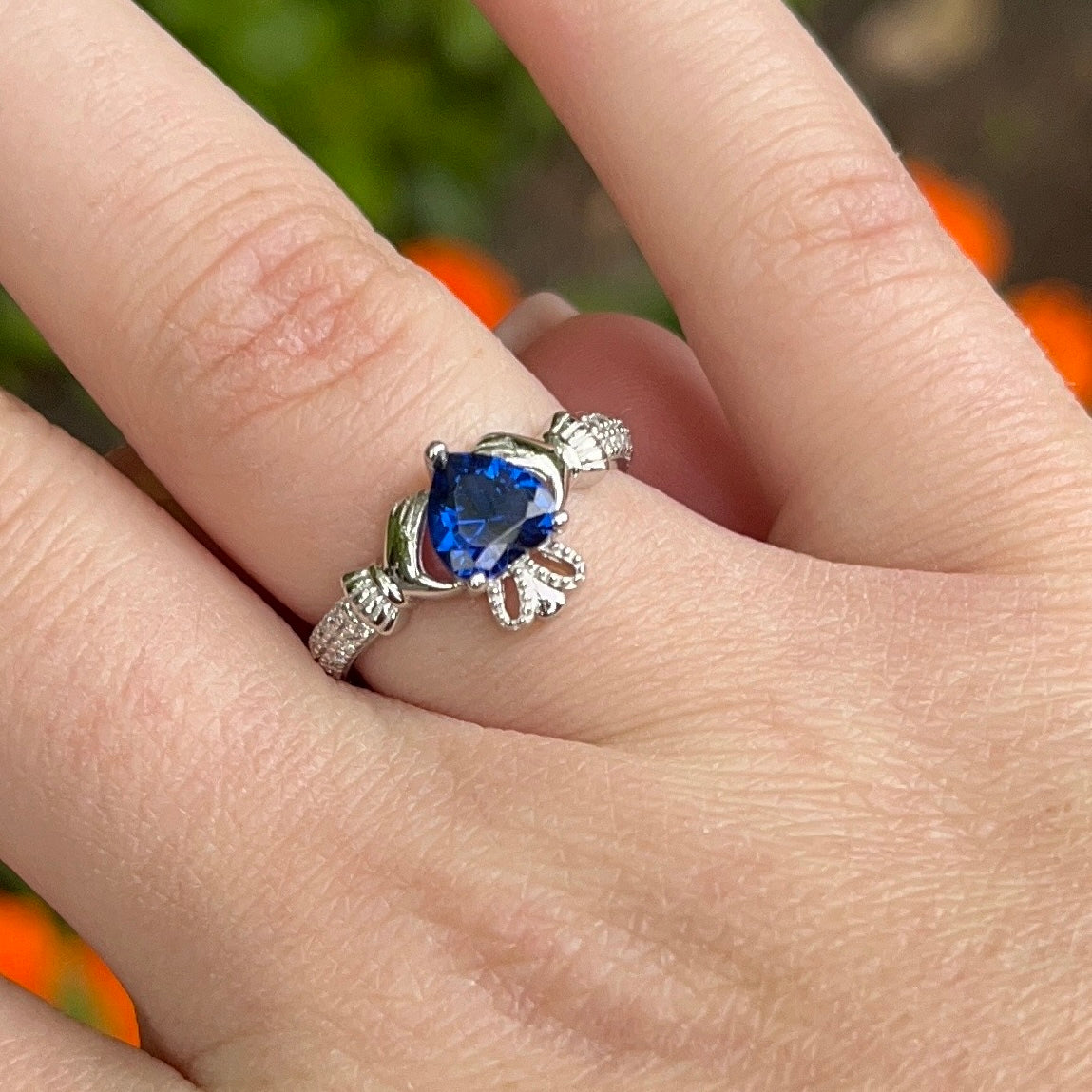 September Birthstone Silver Claddagh Ring