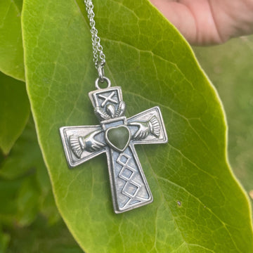 Claddagh Cross Necklace with Connemara Marble