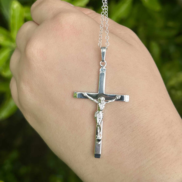 Large Sterling Silver Crucifix Necklace