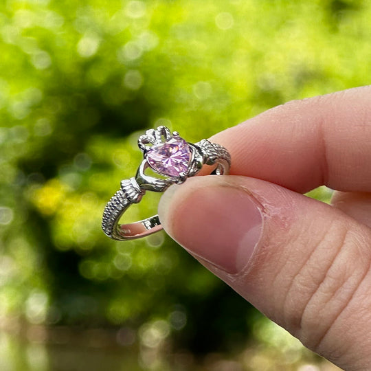 October Birthstone Silver Claddagh Ring