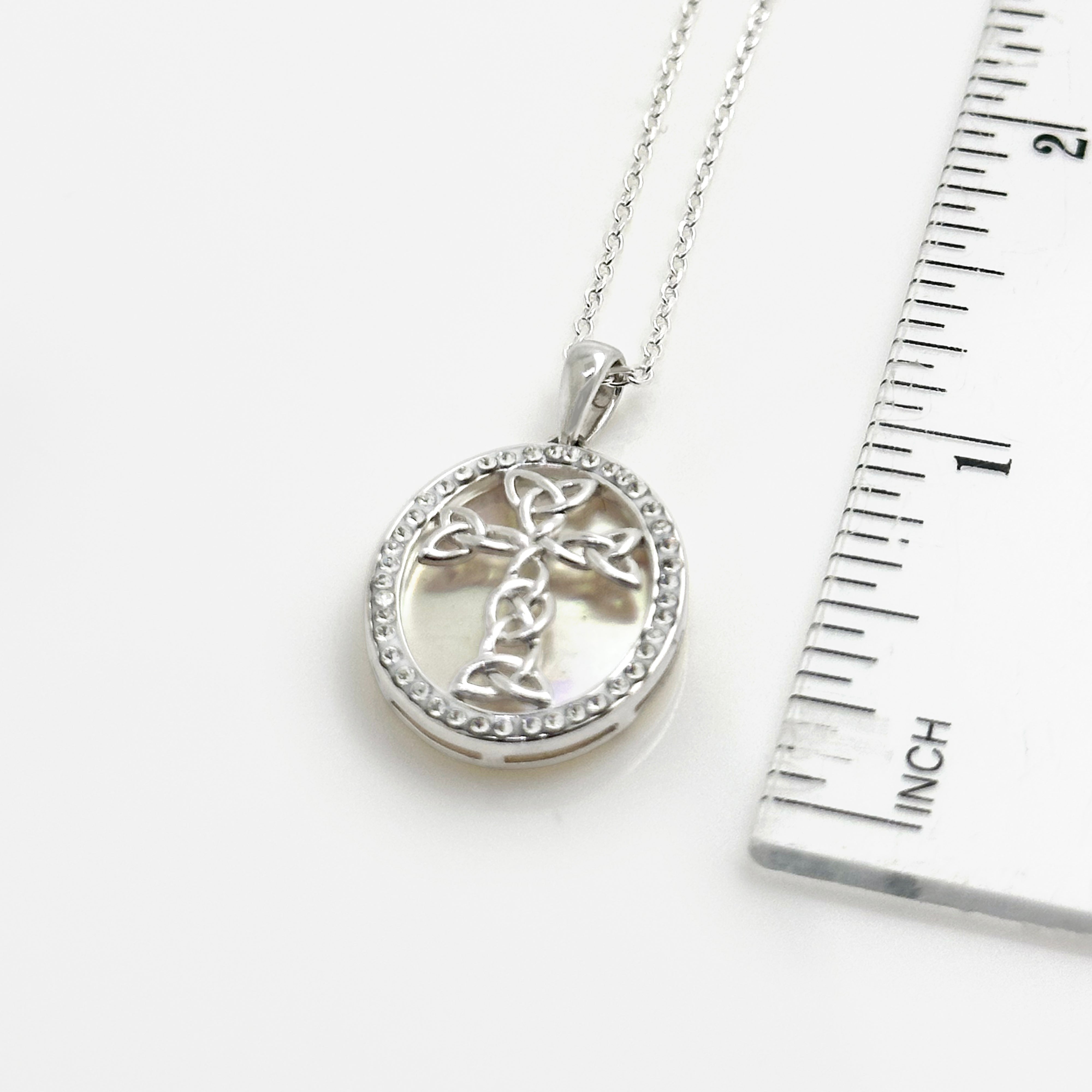 Sterling Silver Mother of Pearl Celtic Cross Necklace