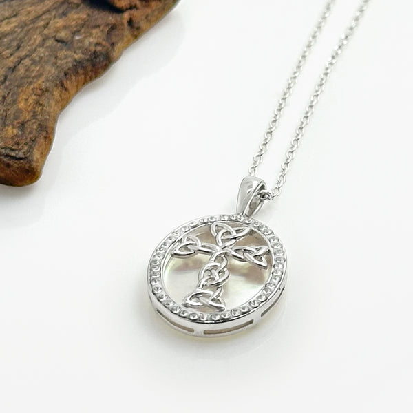 Sterling Silver Mother of Pearl Celtic Cross Necklace