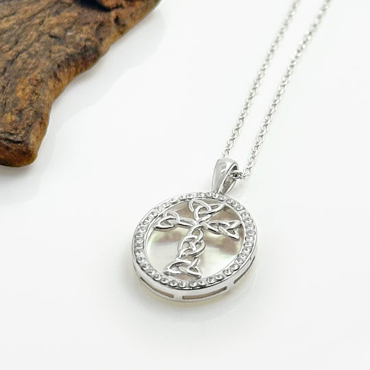 Sterling Silver Mother of Pearl Celtic Cross Necklace