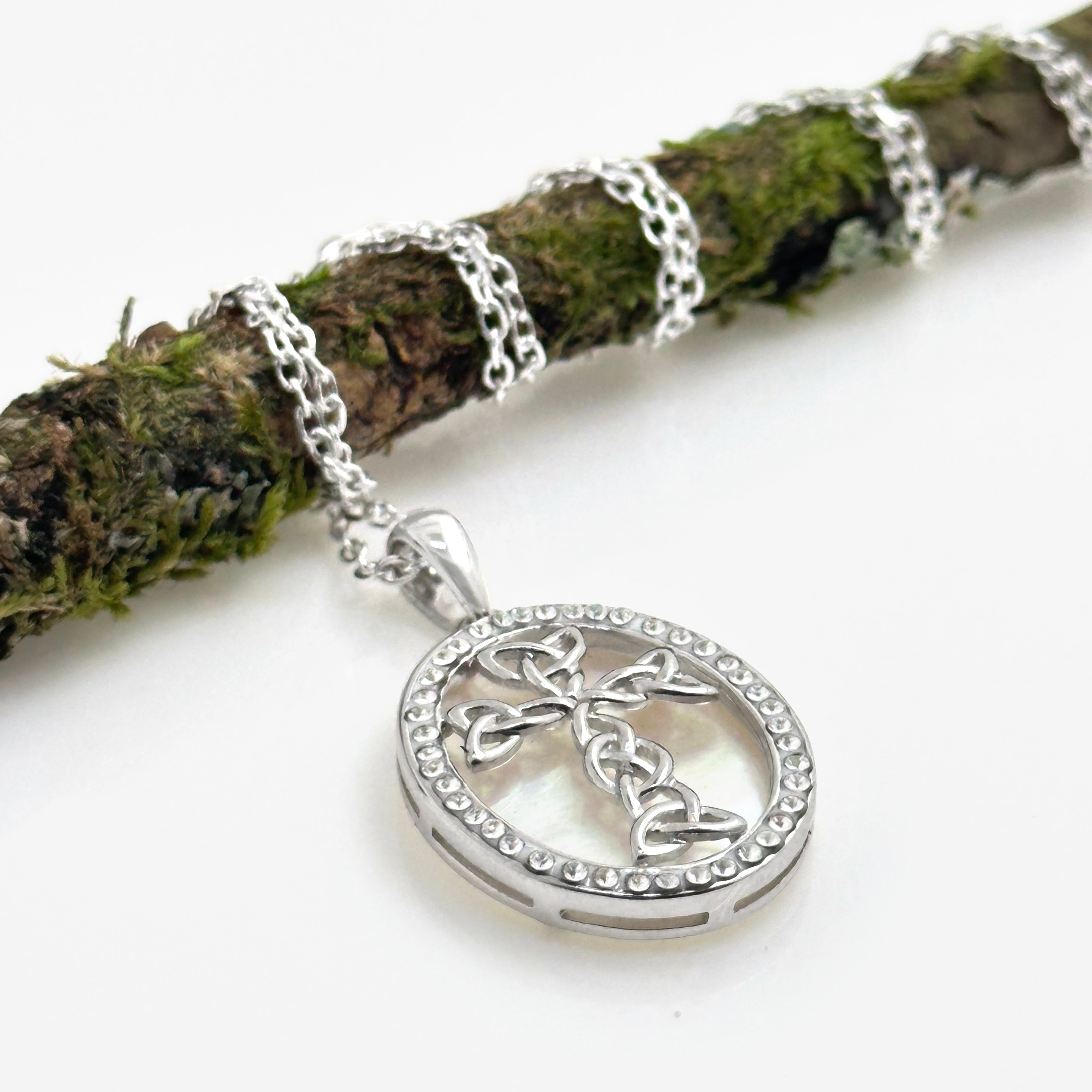 Sterling Silver Mother of Pearl Celtic Cross Necklace