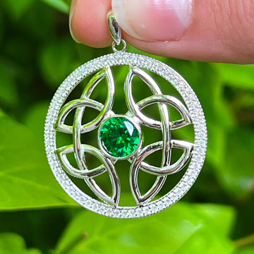 Sterling Silver Marcasite Trinity Knot Pendant with Emerald