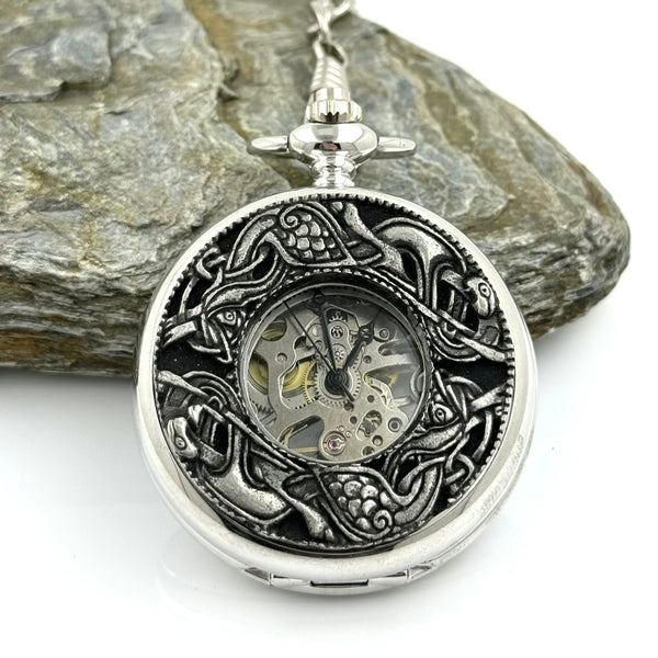 Mullingar Pewter Mechanical Pocket Watch with Kells Design,Pocket Watch