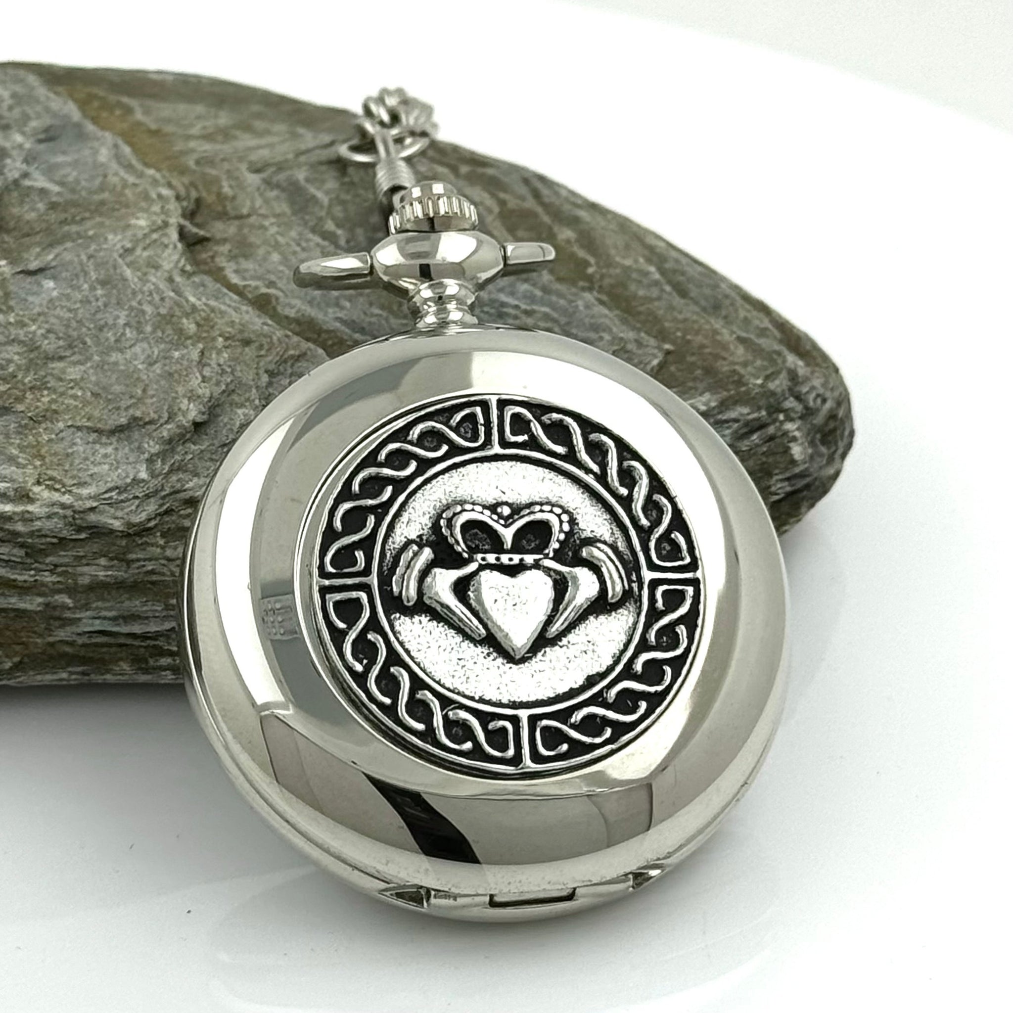 Mullingar Pewter Gents Pocket Watch - Claddagh Design