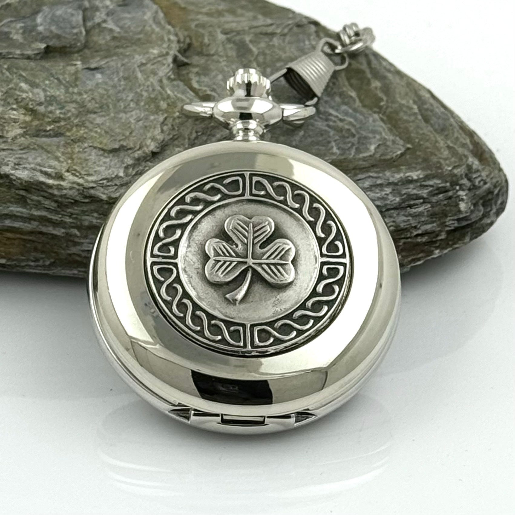 Mullingar Pewter Pocket Watch With Shamrock