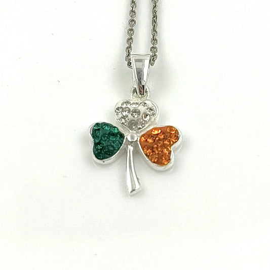 Ladies Sterling Silver Shamrock Pendant with Tricolor CZ Stones