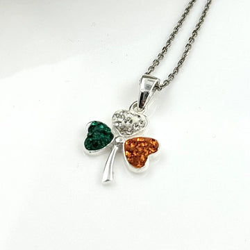 Ladies Sterling Silver Shamrock Pendant with Tricolor CZ Stones