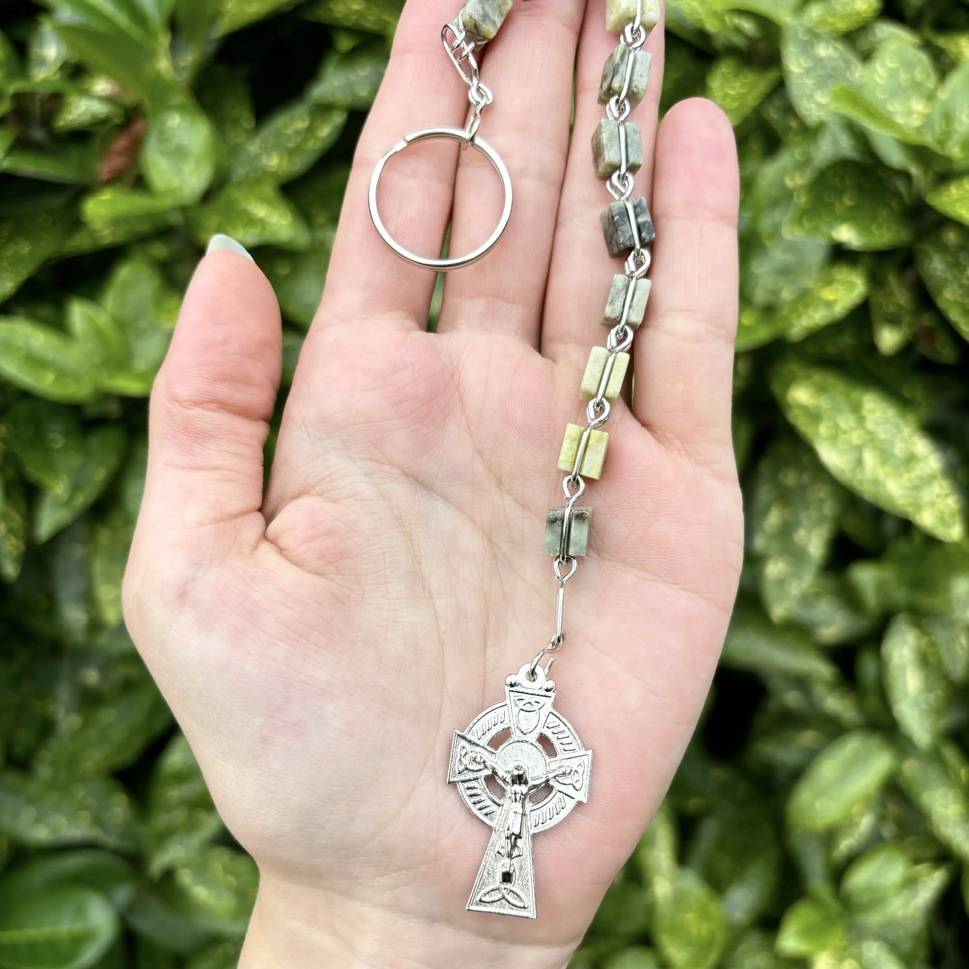 Irish Rosary Keychain in Connemara marble An Paidrin Beag