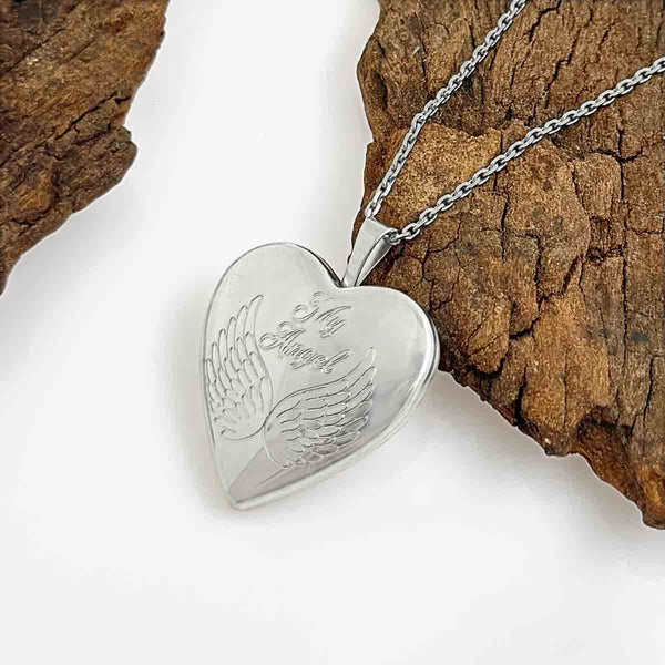 Silver Heart 'My Angel' Locket Necklace