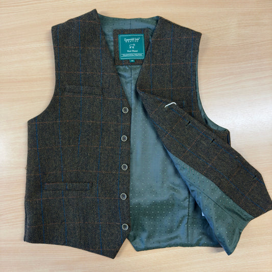 Tweed Herringbone Waistcoat - Olive Overcheck