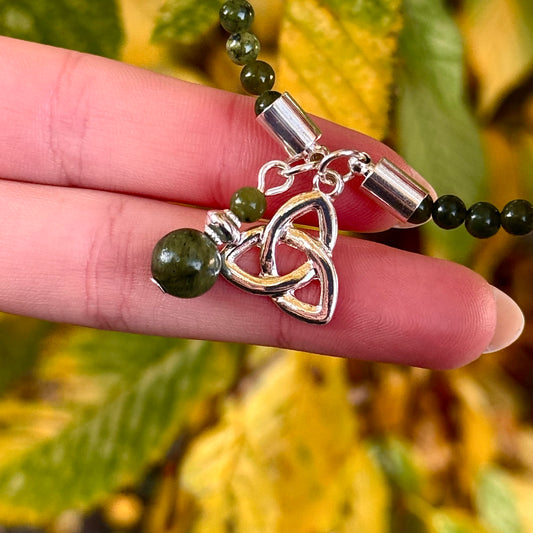 Connemara Marble Trinity Knot Charm Horseshoe Style Bracelet