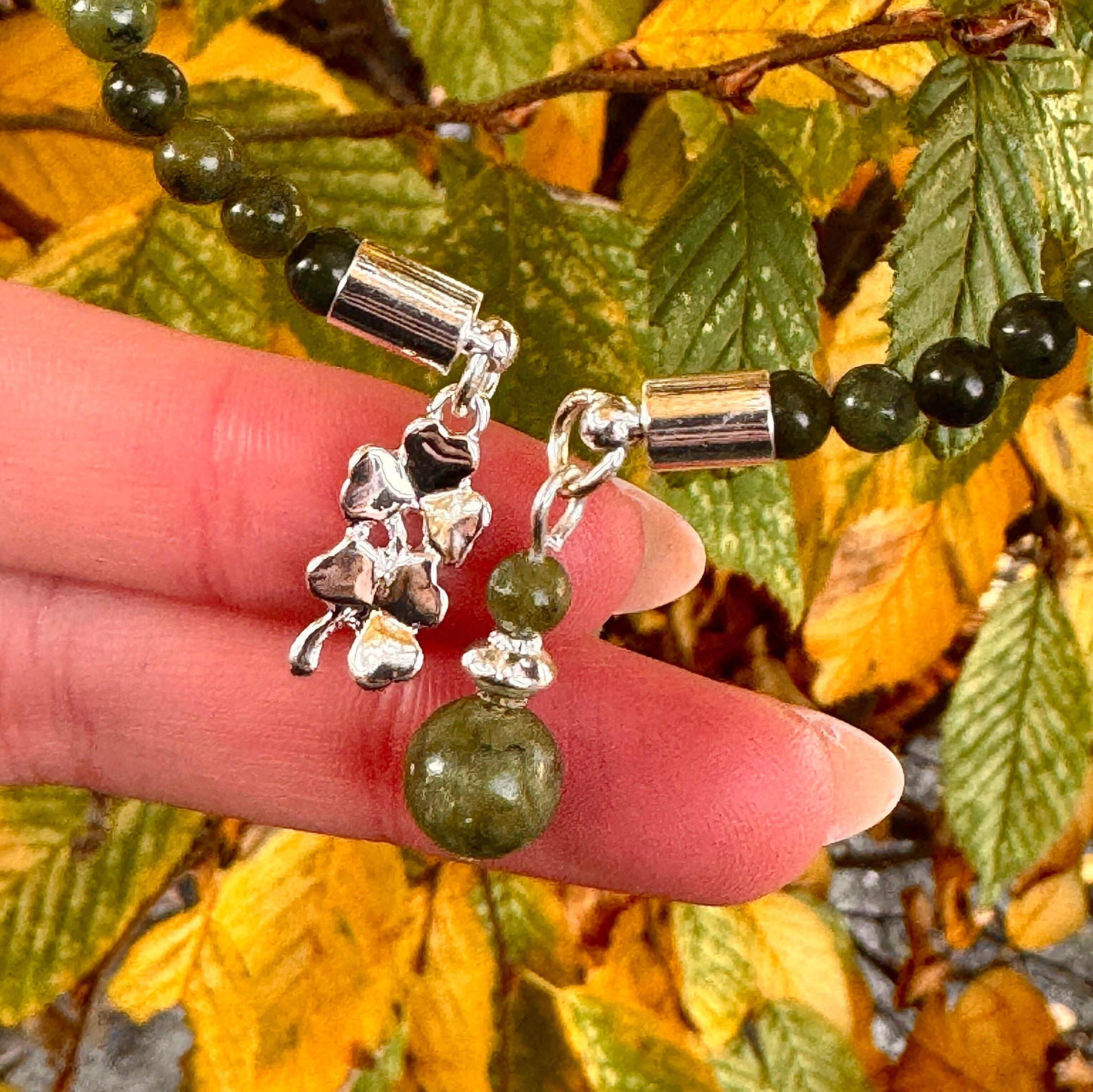 Connemara Marble  Stretch Bracelet With Shamrocks