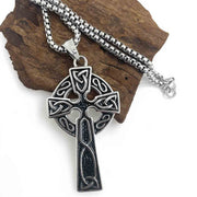 Stainless Steel Classic Celtic Cross Necklace Black Grooving